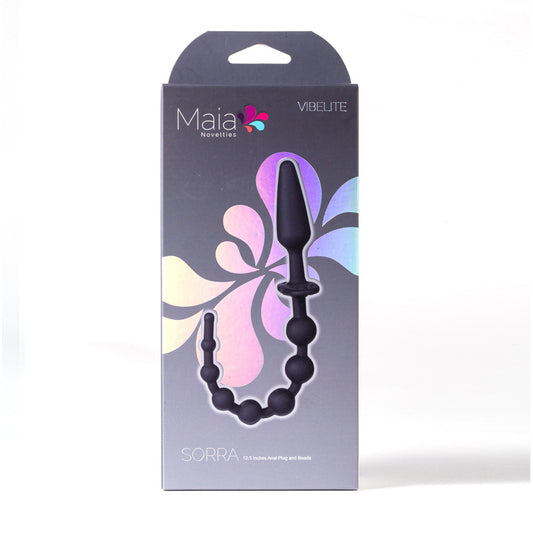 Maia Sorra anal plug with beads black silicone anal toy