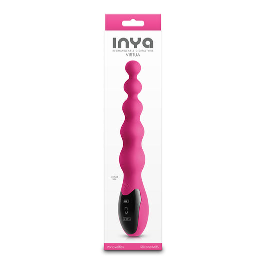 Pink silicone beaded vibrator with digital screen and grippy base; includes USB charging cable.