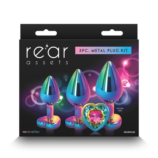 Rear Assets Trainer Kit Rainbow Heart three-piece metal anal plugs